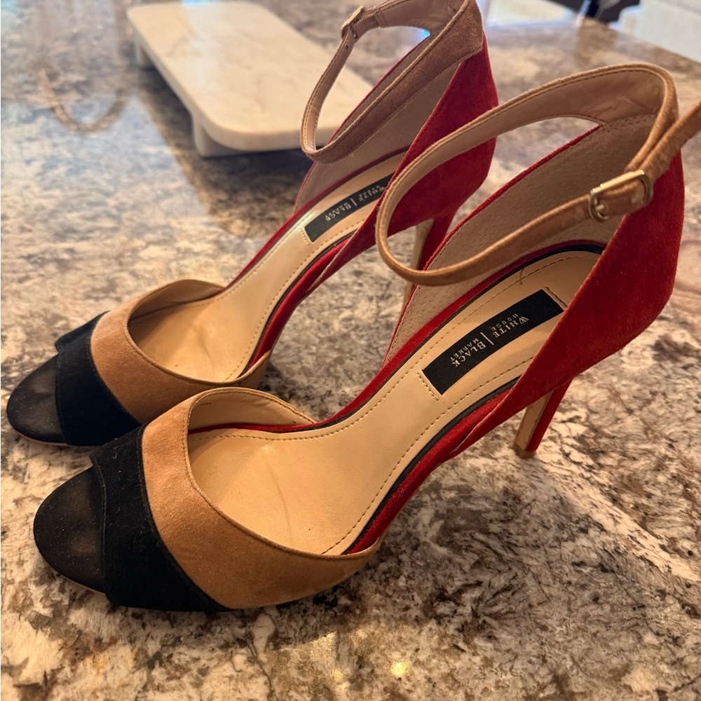 White House Black Market Red, Tan, and Black Heels